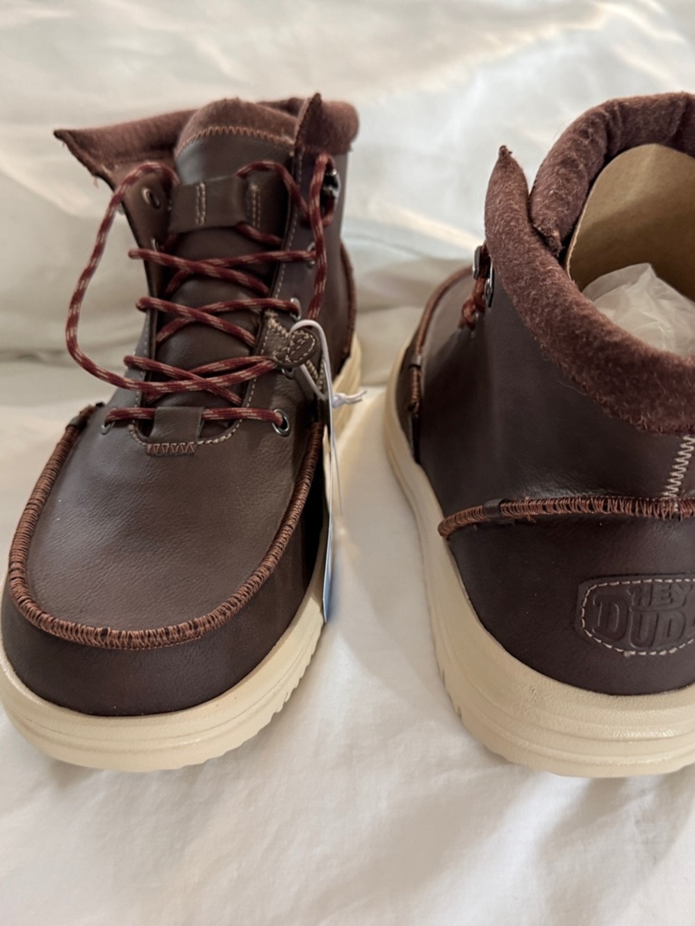 Hey Dude Men's Dark Brown Lace-Up Casual Boots with Red-Brown Laces - Picture 4 of 7